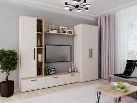 Модульная стенка Верона (сатин/дуб крафт серый) в Новом Шарапе - novyj-sharap.mebel-nsk.ru | фото