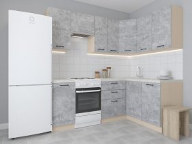Модульная угловая кухня 1,4м*2,1м Лада (цемент) в Новом Шарапе - novyj-sharap.mebel-nsk.ru | фото