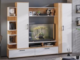 Стенка «Дакота» (дуб крафт золотой/белый ясень) в Новом Шарапе - novyj-sharap.mebel-nsk.ru | фото