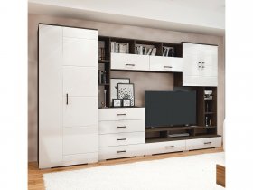 Стенка Коста МДФ (дуб венге/белый глянец) в Новом Шарапе - novyj-sharap.mebel-nsk.ru | фото