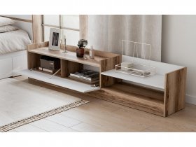 Тумба под ТВ Брауни (дуб делано/белый) в Новом Шарапе - novyj-sharap.mebel-nsk.ru | фото